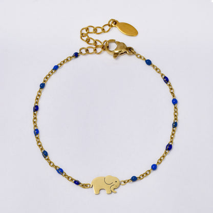Stainless steel 17 + 3 cm elephant charm enamel bead bracelet - SSYB5330