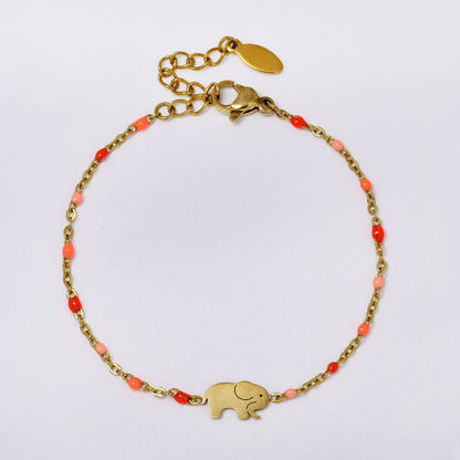 Stainless steel 17 + 3 cm elephant charm enamel bead bracelet - SSYB5330
