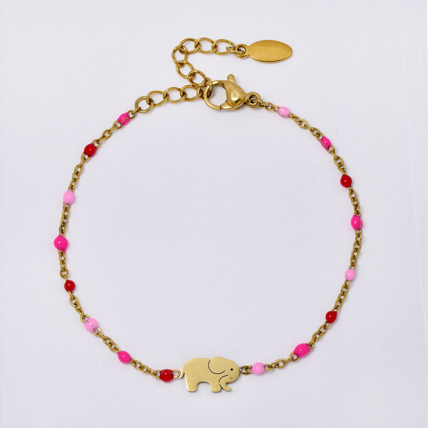 Stainless steel 17 + 3 cm elephant charm enamel bead bracelet - SSYB5330