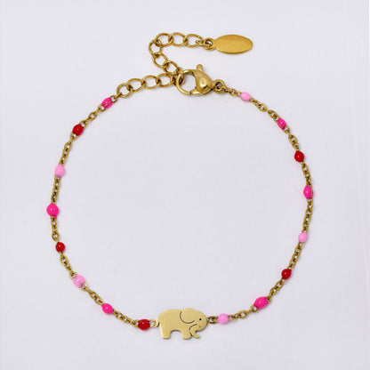 Stainless steel 17 + 3 cm elephant charm enamel bead bracelet - SSYB5330