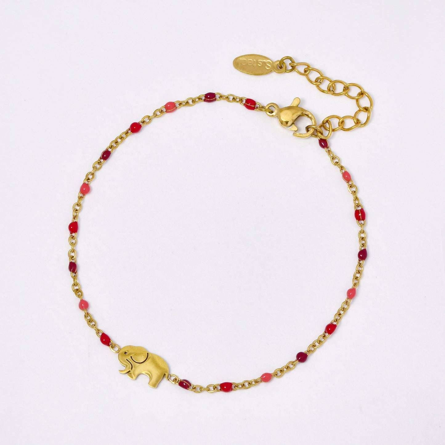 Stainless steel 17 + 3 cm elephant charm enamel bead bracelet - SSYB5330