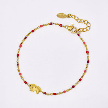 Stainless steel 17 + 3 cm elephant charm enamel bead bracelet - SSYB5330