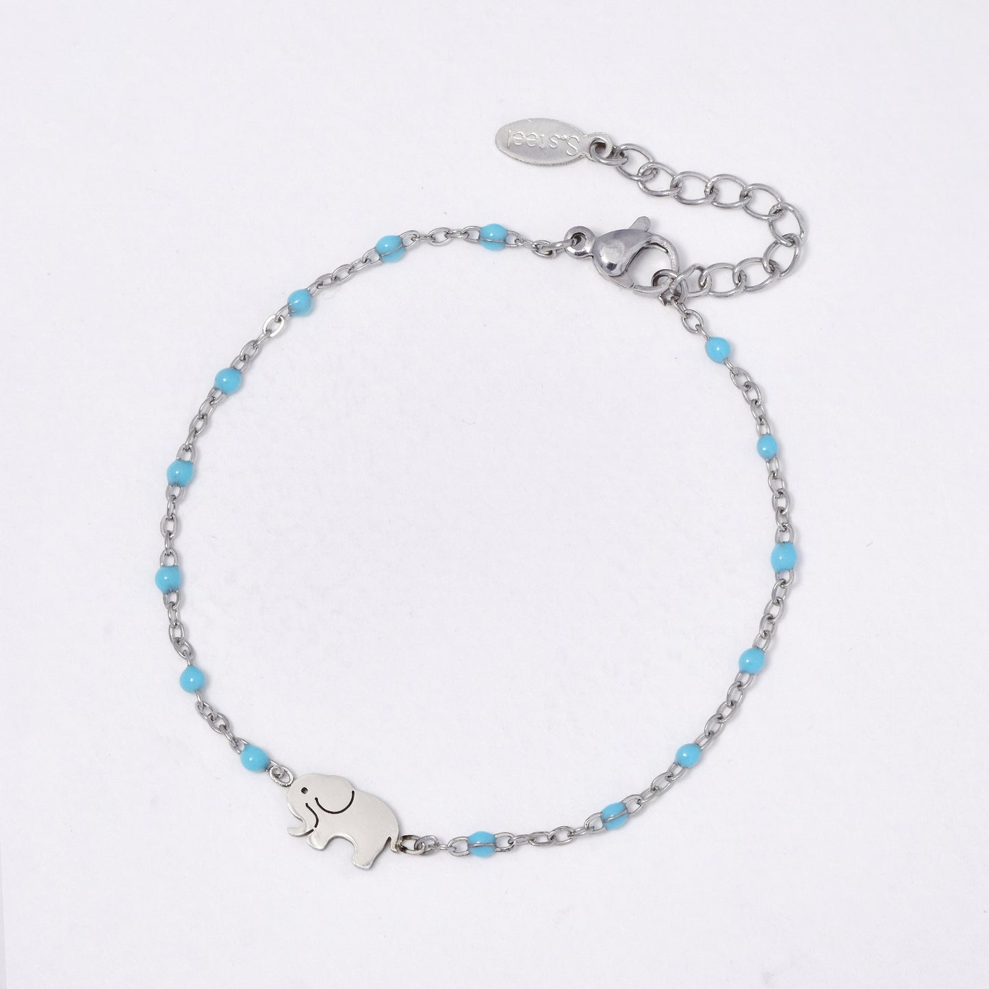 Stainless steel 17 + 3 cm elephant charm enamel bead bracelet - SSYB5330