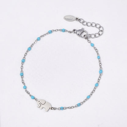 Stainless steel 17 + 3 cm elephant charm enamel bead bracelet - SSYB5330