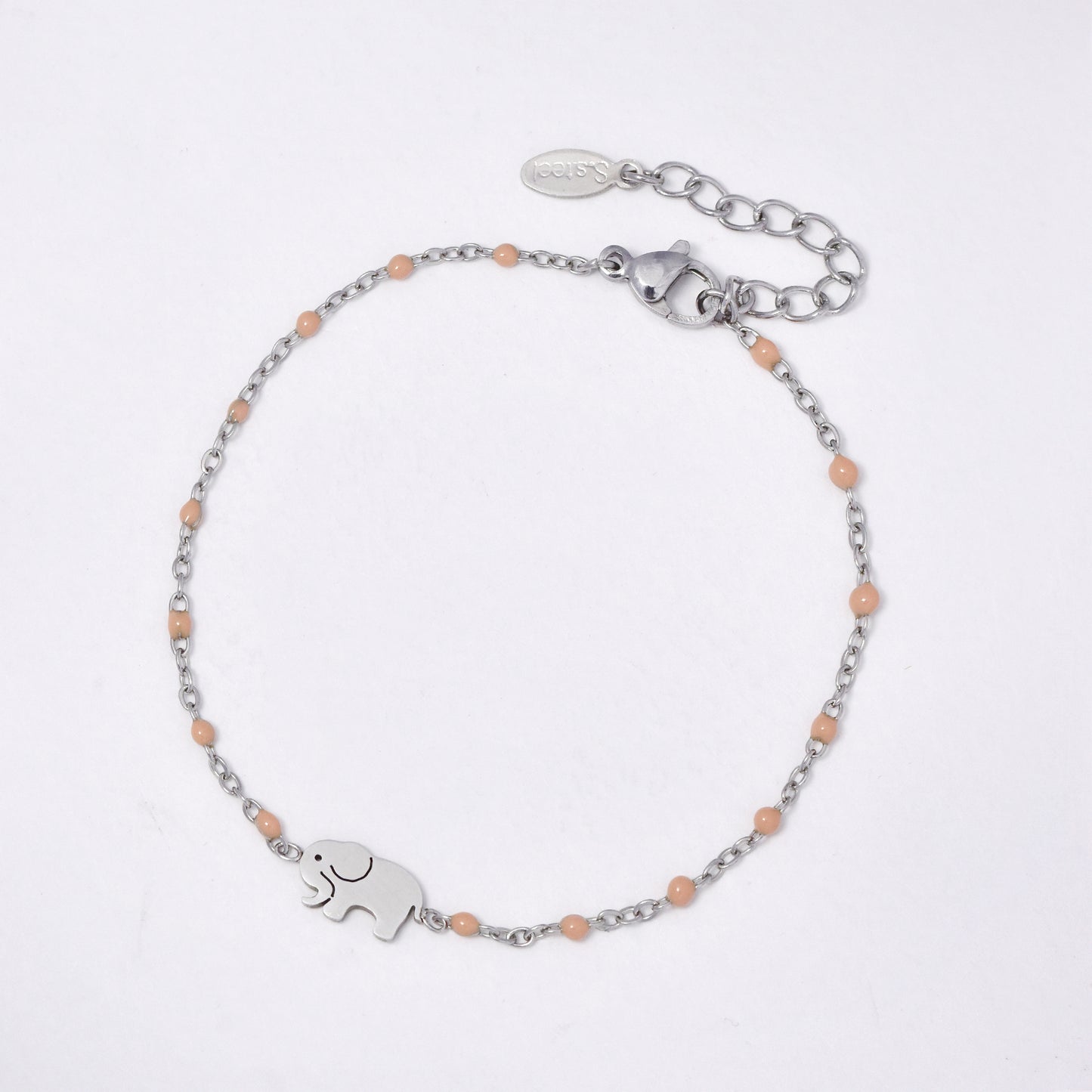 Stainless steel 17 + 3 cm elephant charm enamel bead bracelet - SSYB5330