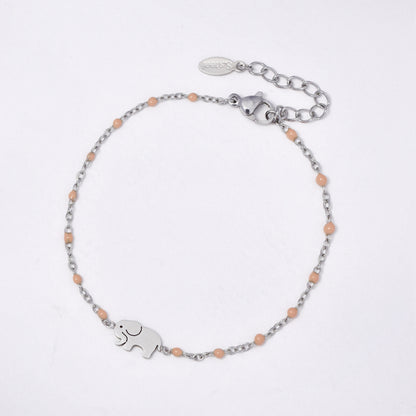 Stainless steel 17 + 3 cm elephant charm enamel bead bracelet - SSYB5330