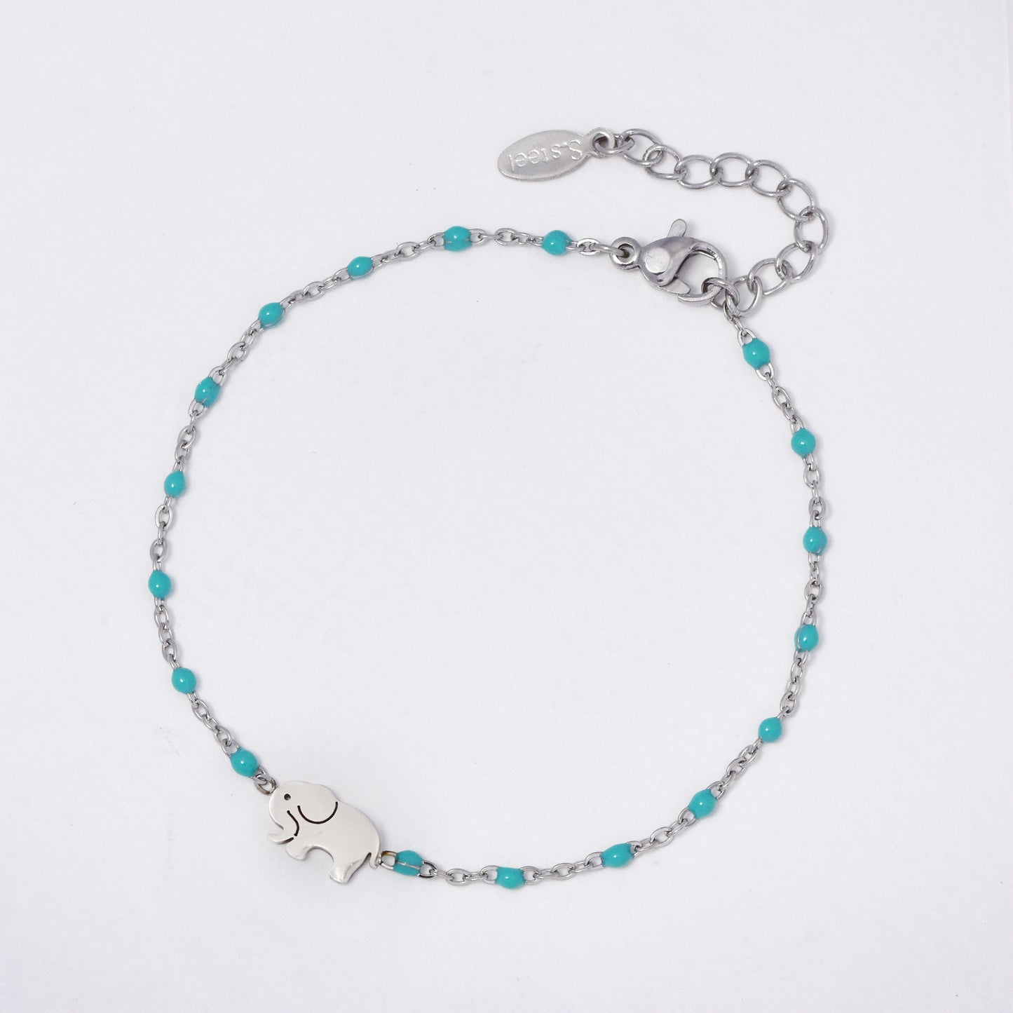 Stainless steel 17 + 3 cm elephant charm enamel bead bracelet - SSYB5330