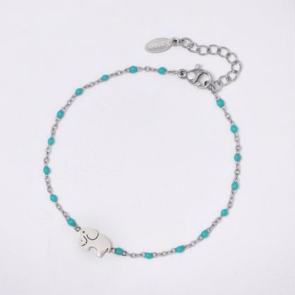 Stainless steel 17 + 3 cm elephant charm enamel bead bracelet - SSYB5330