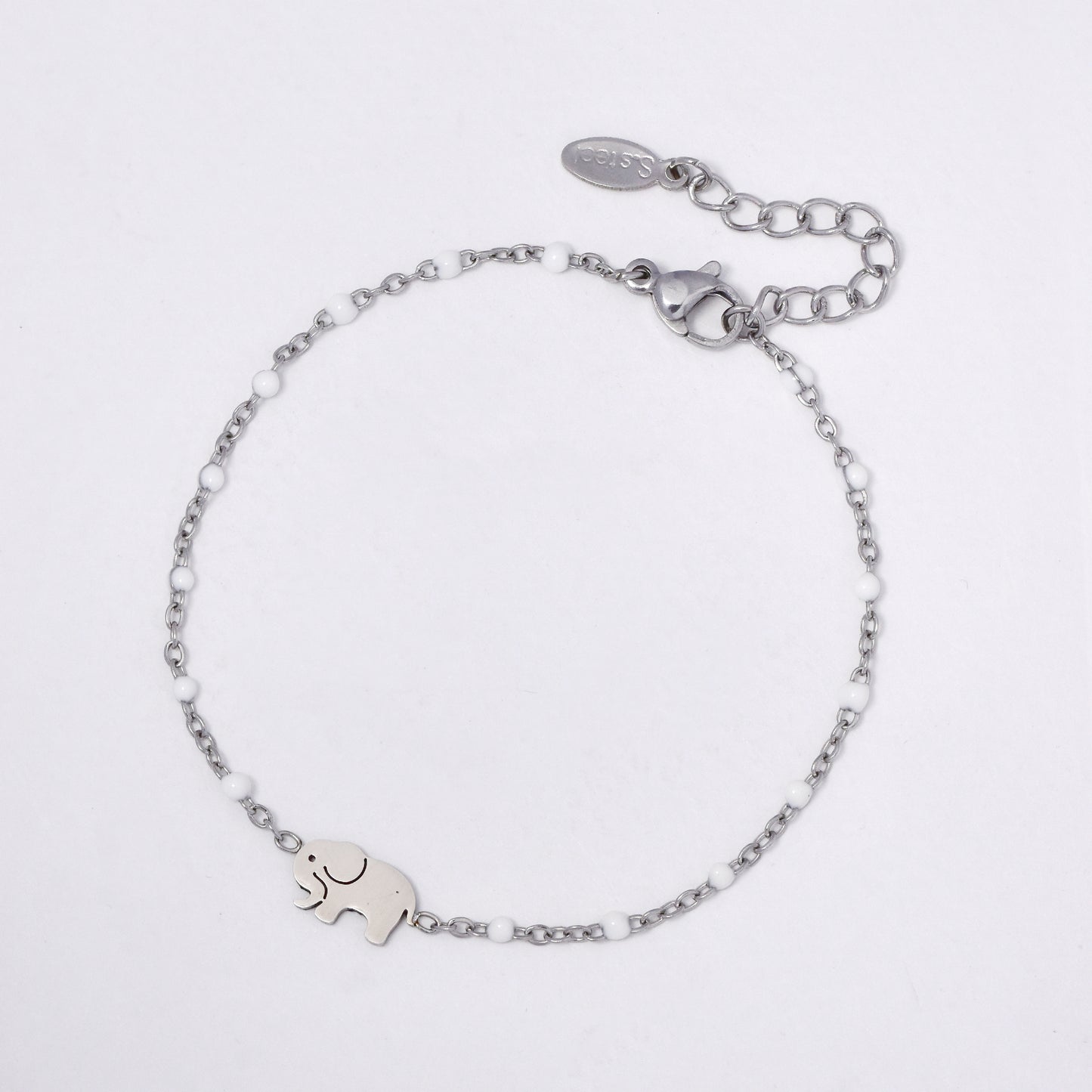 Stainless steel 17 + 3 cm elephant charm enamel bead bracelet - SSYB5330