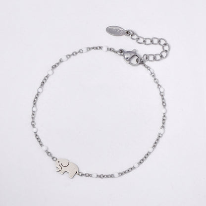 Stainless steel 17 + 3 cm elephant charm enamel bead bracelet - SSYB5330