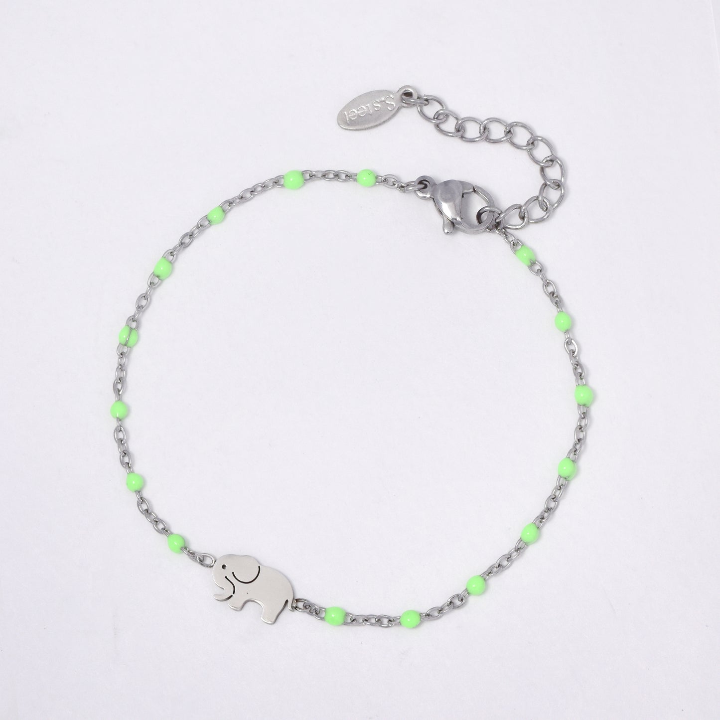 Stainless steel 17 + 3 cm elephant charm enamel bead bracelet - SSYB5330