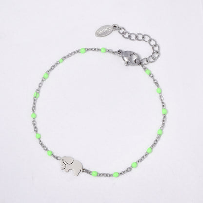 Stainless steel 17 + 3 cm elephant charm enamel bead bracelet - SSYB5330