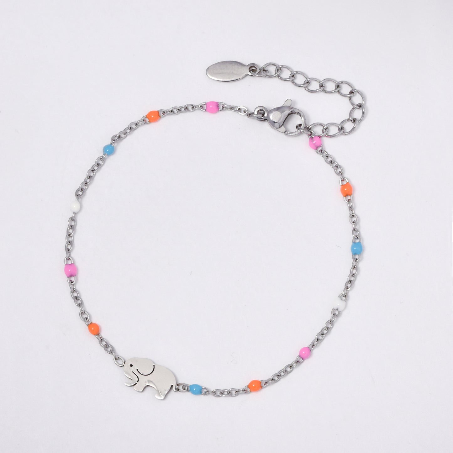 Stainless steel 17 + 3 cm elephant charm enamel bead bracelet - SSYB5330