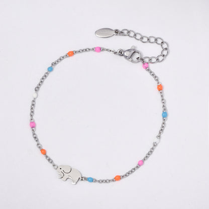 Stainless steel 17 + 3 cm elephant charm enamel bead bracelet - SSYB5330