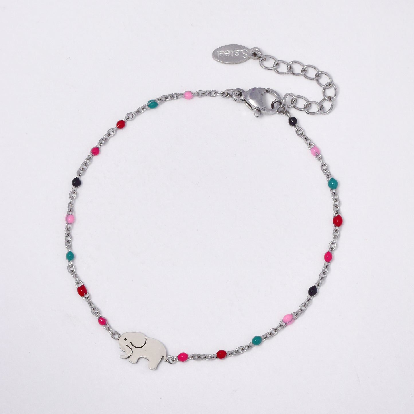 Stainless steel 17 + 3 cm elephant charm enamel bead bracelet - SSYB5330