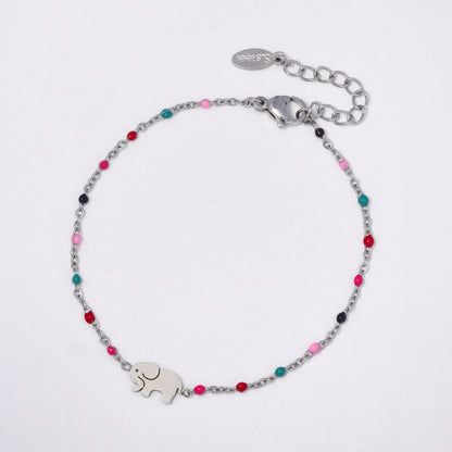 Stainless steel 17 + 3 cm elephant charm enamel bead bracelet - SSYB5330