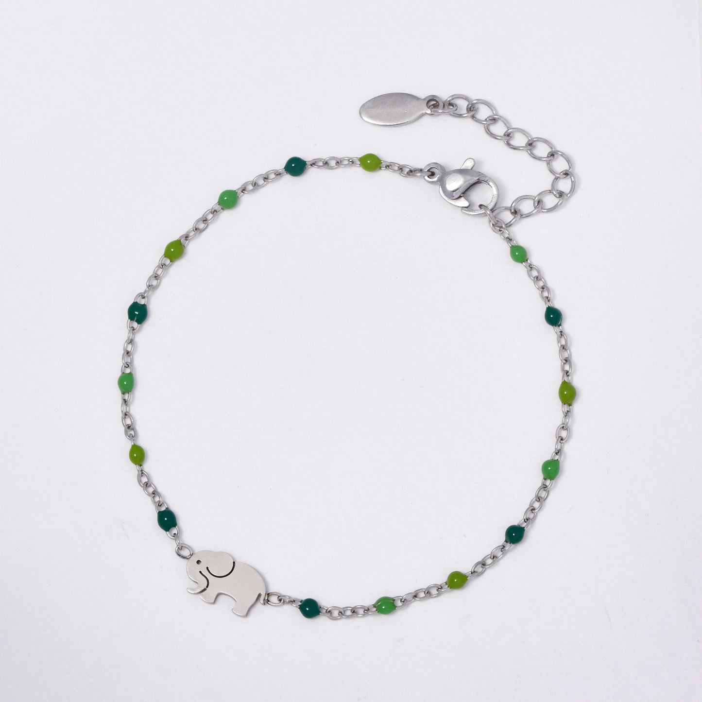 Stainless steel 17 + 3 cm elephant charm enamel bead bracelet - SSYB5330