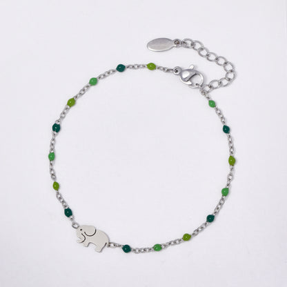 Stainless steel 17 + 3 cm elephant charm enamel bead bracelet - SSYB5330