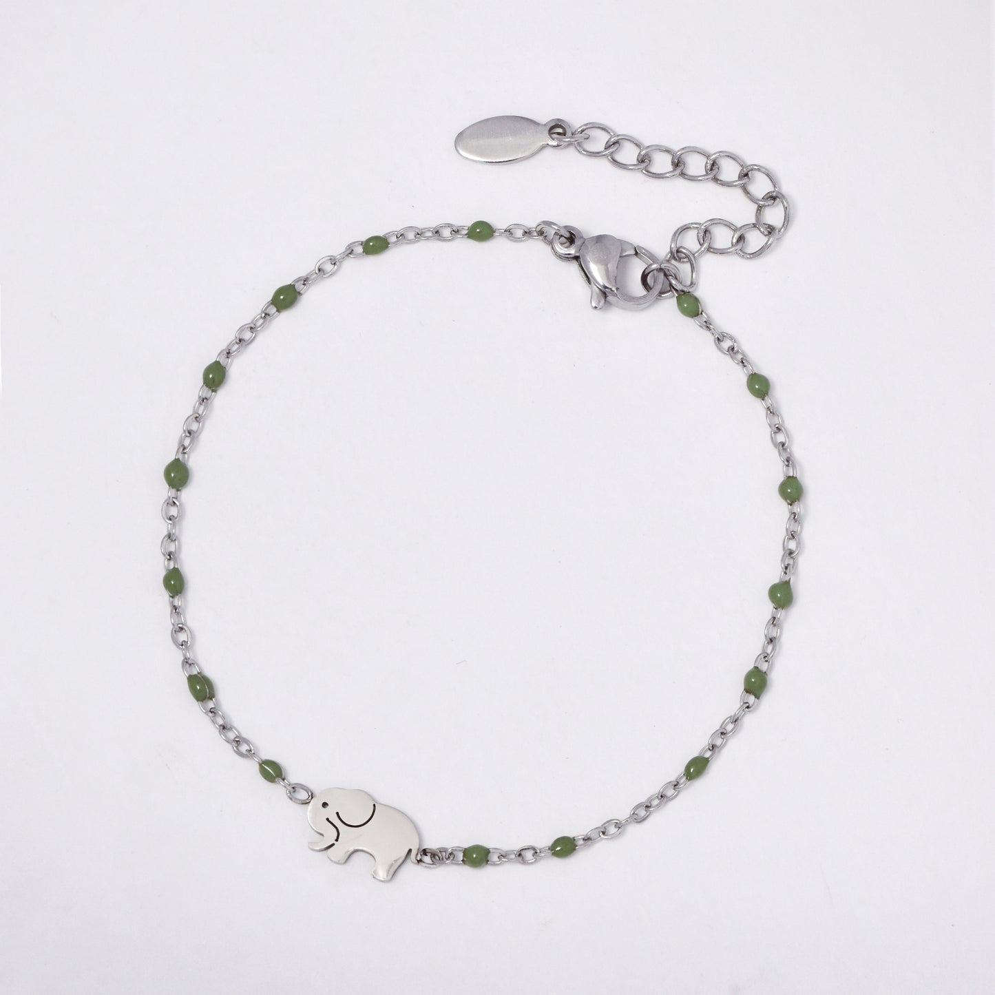 Stainless steel 17 + 3 cm elephant charm enamel bead bracelet - SSYB5330