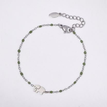 Stainless steel 17 + 3 cm elephant charm enamel bead bracelet - SSYB5330