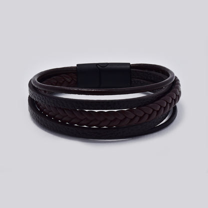 Stainless steel and leather multi strand bracelet - SSYB5474