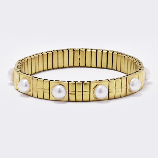 Stainless steel and faux pearl stretch bracelet - SSYB5485