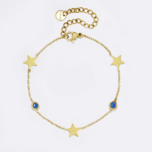 Star disk and evil eye charm bracelet - SSYB5558