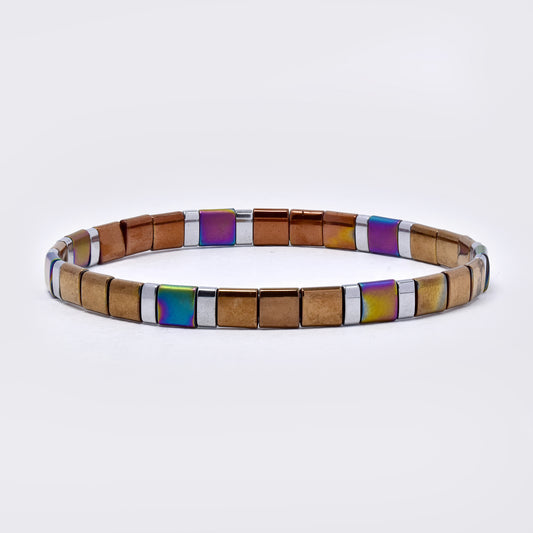 Multi colour flat bead adjustible bracelet - SSYB5593