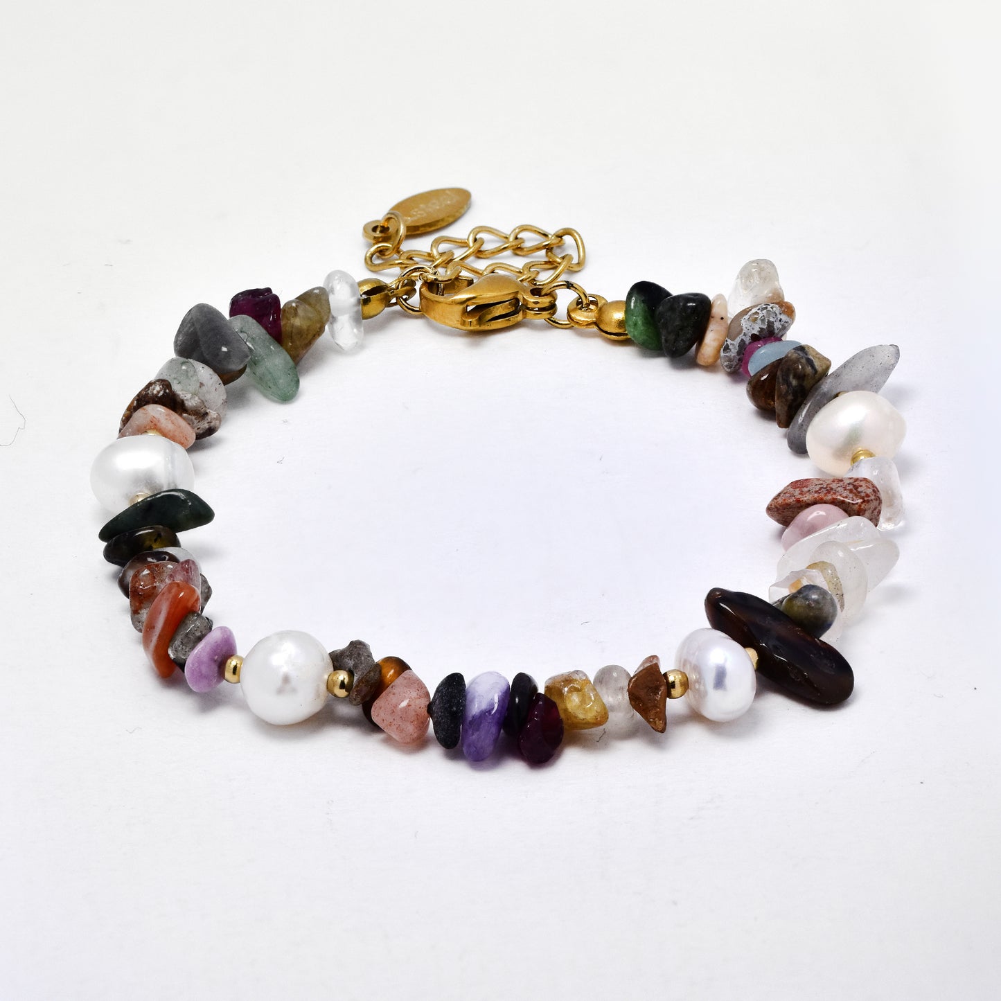 Stainless steel 15.3cm natural stone and faux pearl bracelet - SSYB5605