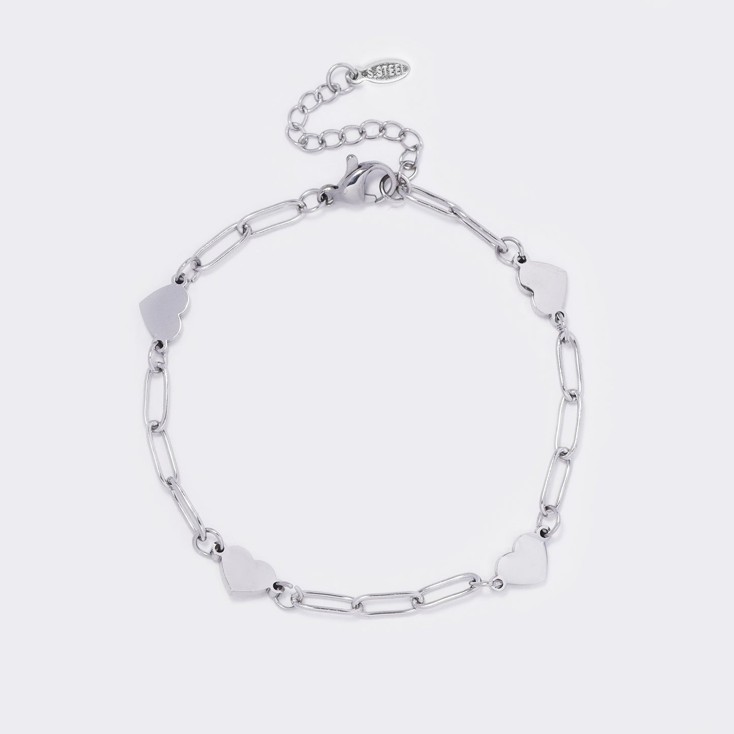 Steel heart disk charm paperclip bracelet - SSYB5625
