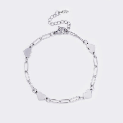 Steel heart disk charm paperclip bracelet - SSYB5625