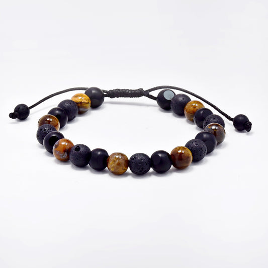 Tiger's eye and black bead adjustable bracelet - SSYB5786