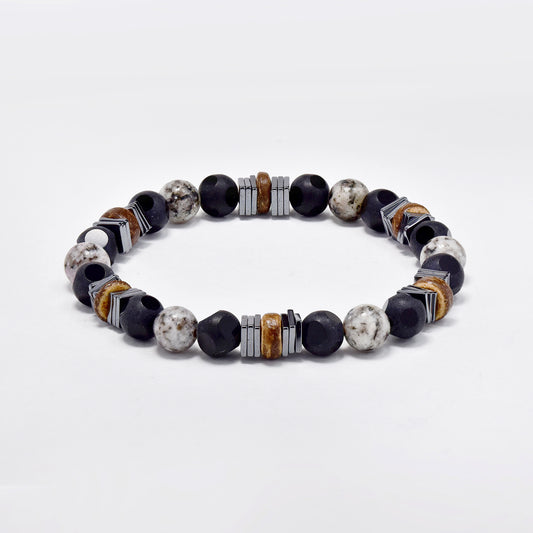 Natural and steel beaded stretch bracelet - SSYB5787