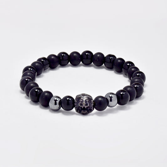 Natural stone stretch bracelet with lion charm - SSYB5791