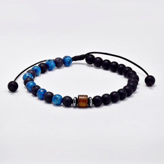 Natural black and blue beaded adjustable bracelet - SSYB5792