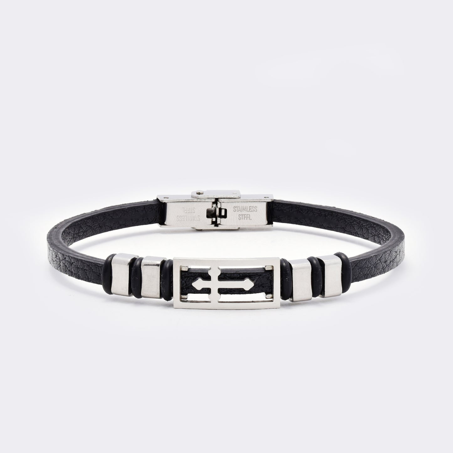 Thin steel and leather bracelet - SSYB5818