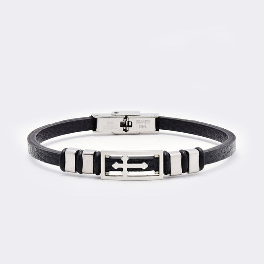 Thin steel and leather bracelet - SSYB5818