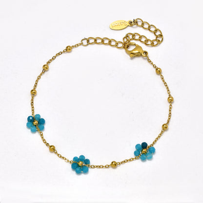 Steel 17cm + 5cm natural and acrylic flower bead bracelet - SSYB5862