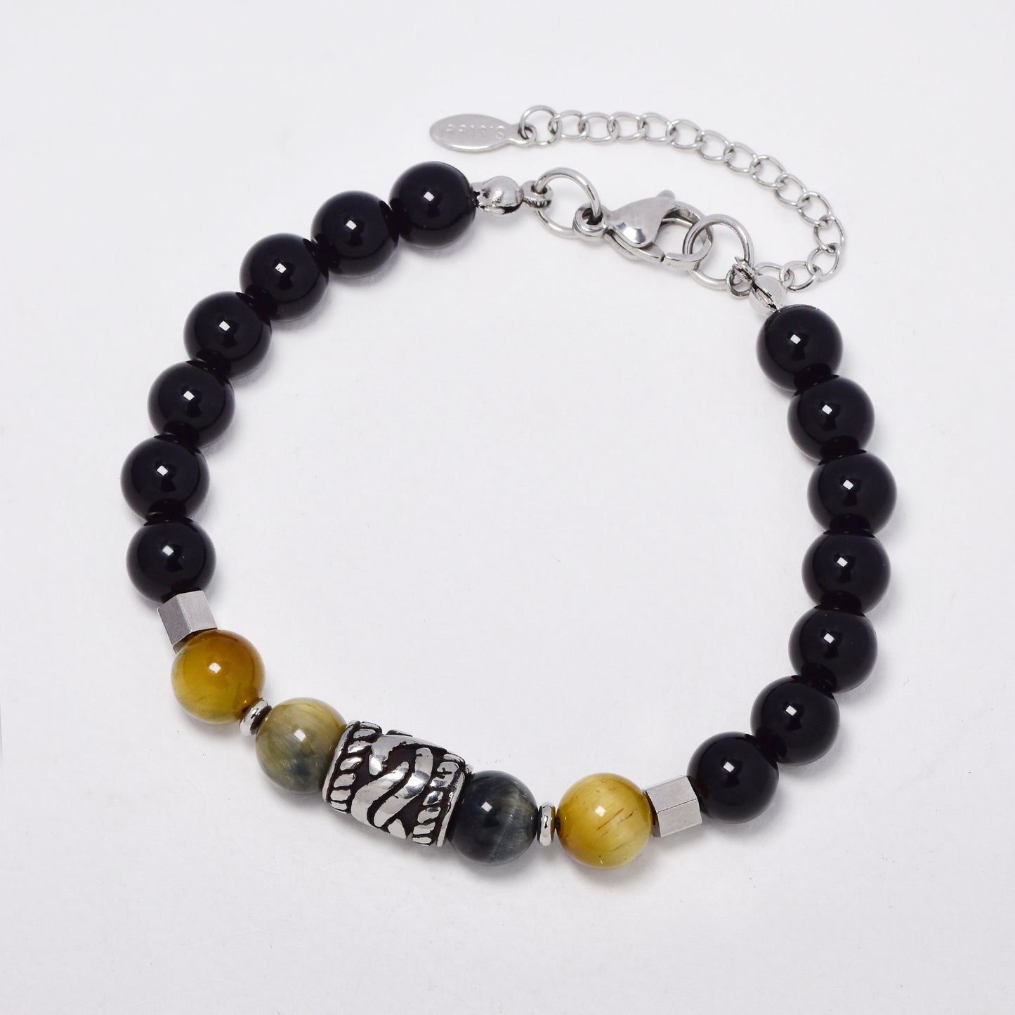 SSYB5910 - Steel 20cm + 4.5cm natural bead bracelet
