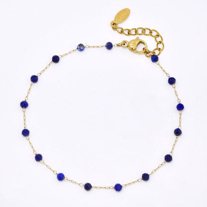 SSYB5942 - St Steel 17+3.5cm natural stone bead bracelet