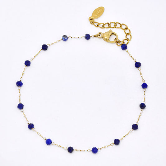 SSYB5942 - St Steel 17+3.5cm natural stone bead bracelet