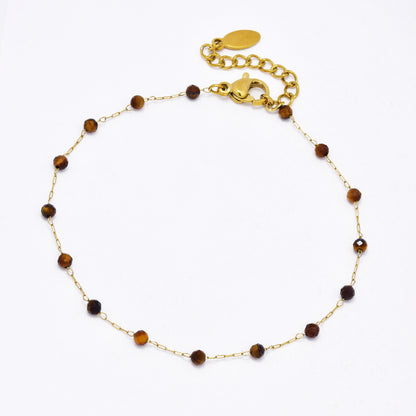 SSYB5942 - St Steel 17+3.5cm natural stone bead bracelet