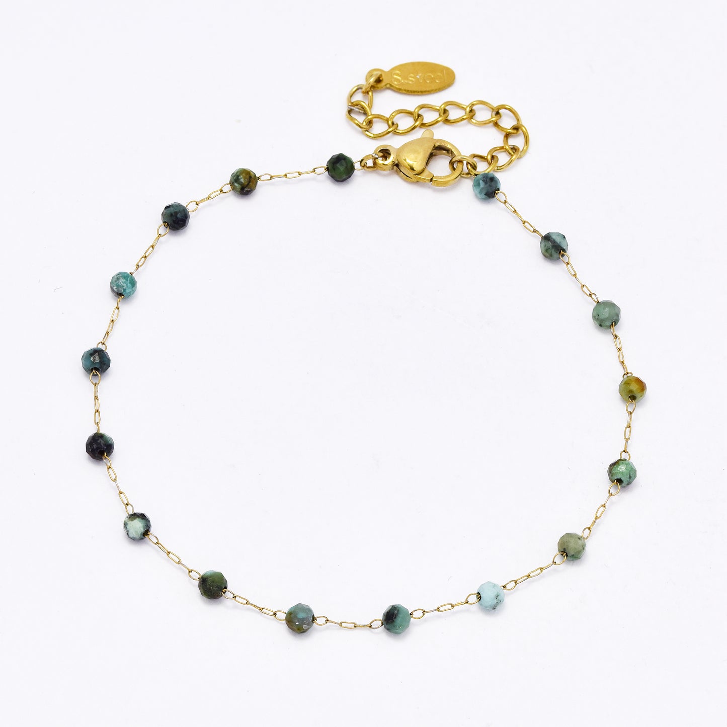 SSYB5942 - St Steel 17+3.5cm natural stone bead bracelet