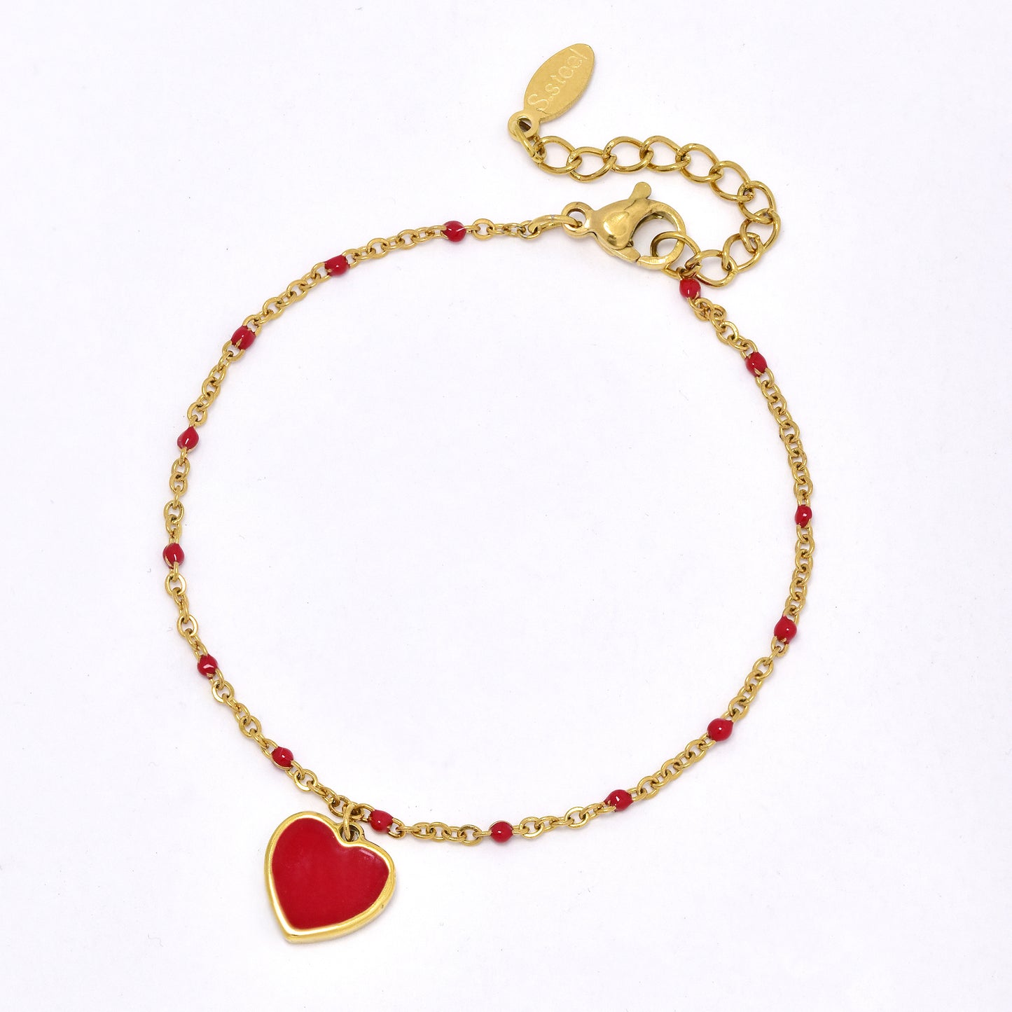 SSYB5944 - St Steel 16.5+3cm enamel heart charm  bracelet