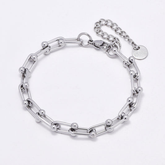 SSYB5992 - St Steel 17cm + 5cm oval bull ring link bracelet
