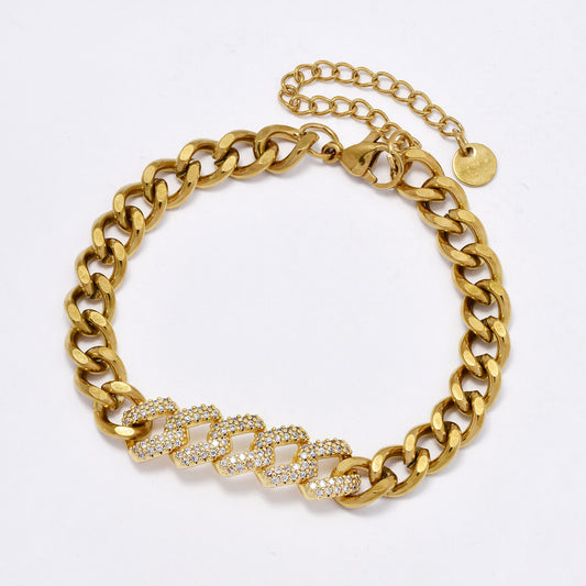 SSYB5994 - St Steel 16.5cm + 5cm CZ link bracelet