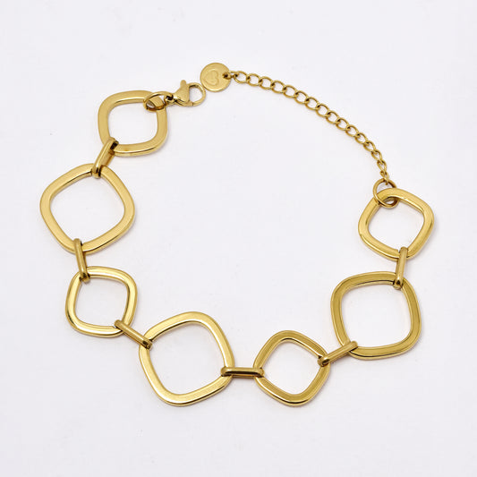 SSYB5997 - St Steel 17cm + 5.5cm square fancy link bracelet