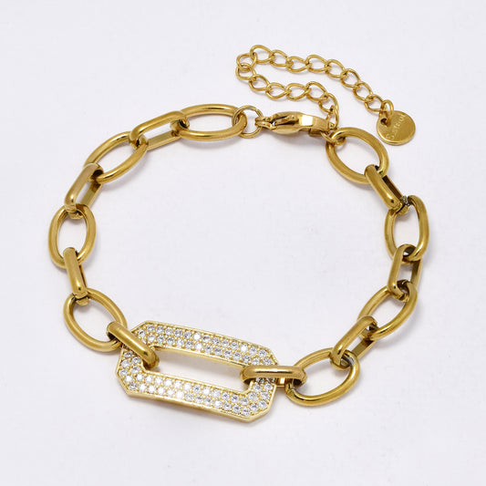 SSYB5999 - St Steel 16.5cm + 5cm oval link CZ bracelet