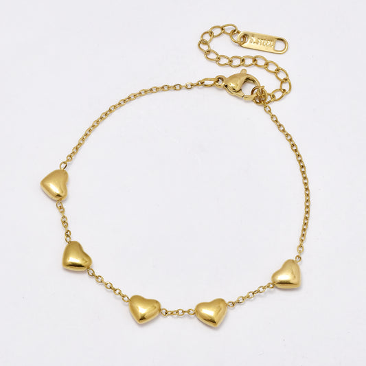 SSYB6135 - St Steel 16.5cm + 5cm heart charm bracelet