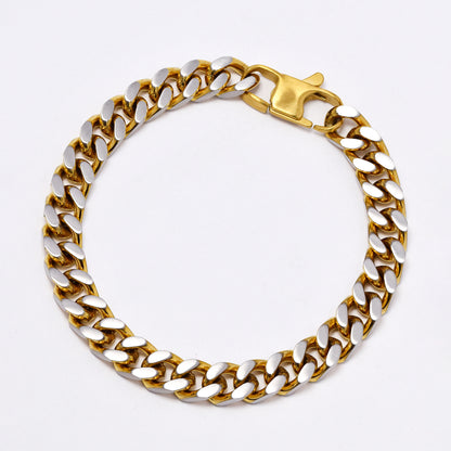 SSYB6047 - St Steel 21cm x 13mm two toned chunky curb bracelet